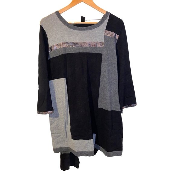 Style & Co Womens L Hooded Color Block Cardigan With Sequin Accents Black/Grey - Picture 2 of 8